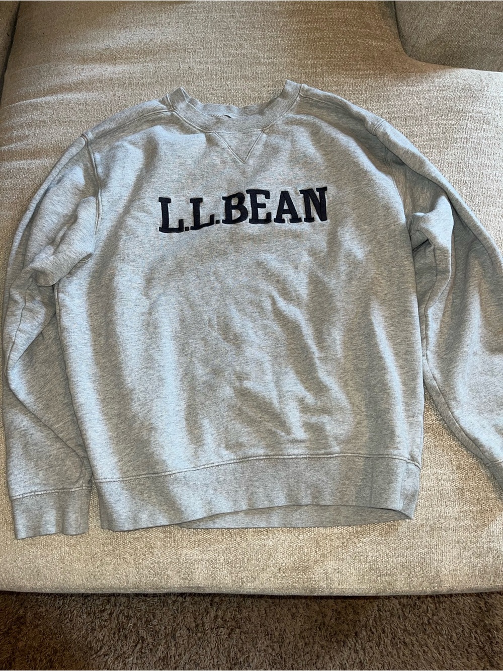 L.L. Bean Light Gray Crewneck Sweatshirt with Navy Embroidered Logo